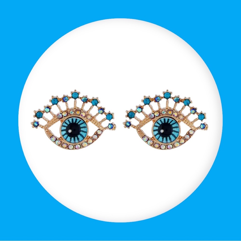 New blue eye with eyelashes earrings